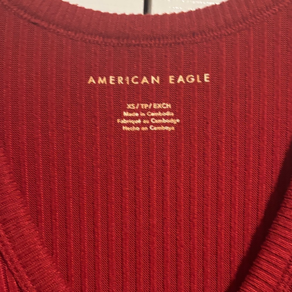 American Eagle Outfitters Deep Red Ribbed Long Sleeve v neck top size XS - Picture 2 of 7